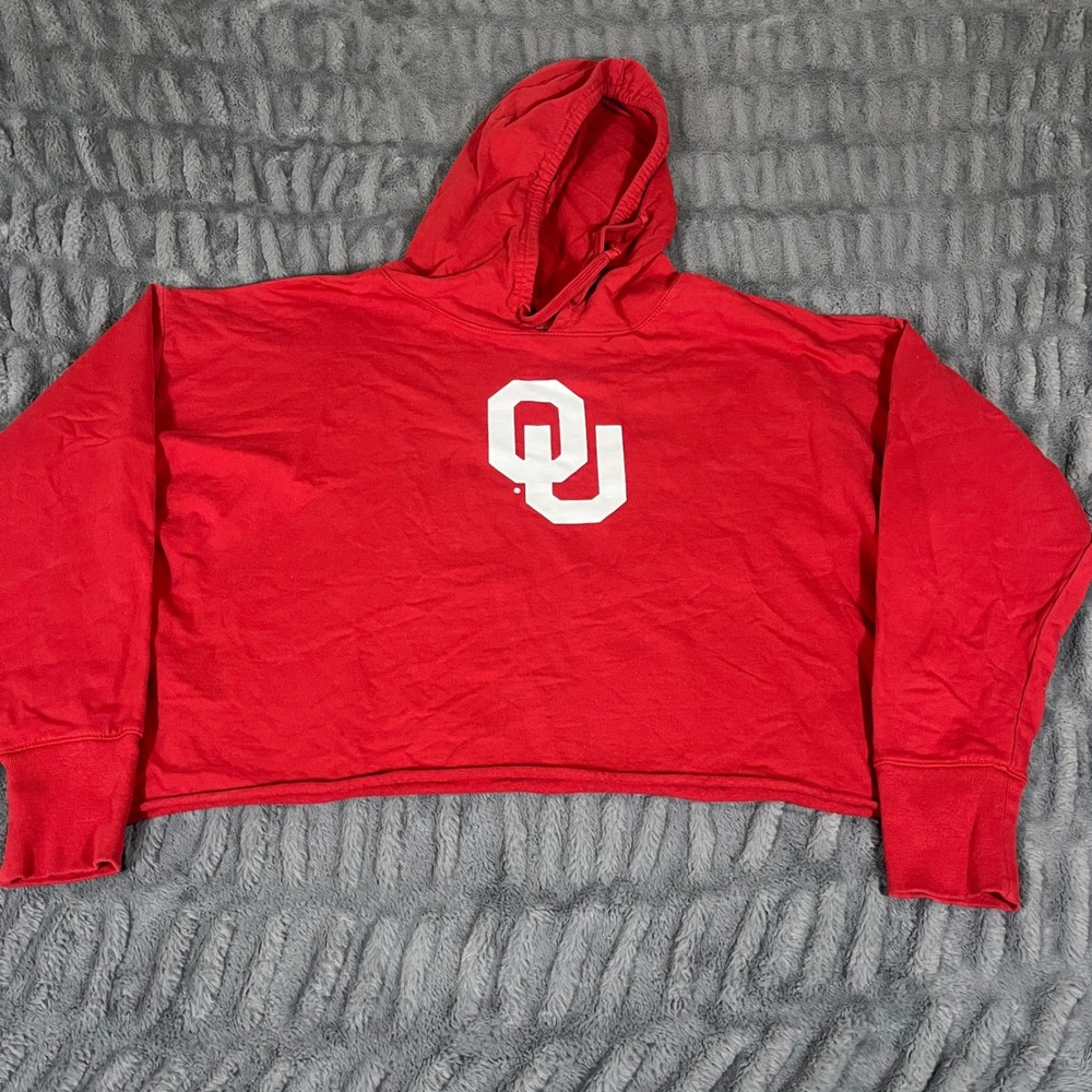 Zoozatz Oklahoma Sooners OU Red Cropped Hoodie Sweatshirt Womens‎ Large Cotton